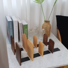 원목 철제 북엔드 북앤드 인테리어 책지지대 책고정 선반 칸막이 L자형 쏠리또, 1단, 어두운색(호두나무)
