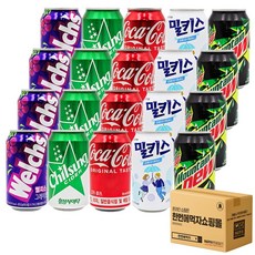 [한번에먹자] 뚱캔 5종 세트 (웰치스 포도4 + 칠성사이다4 + 코카콜라4 + 밀키스4 + 마운틴듀4), 20개, 340ml