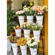 꽃진열대 꽃집 화분 선반대 진열대 버킷 꽃다발 정리대 1열 2개 3칸 [블랙 버킷 6개 포함], 1열 2개 3칸 [버킷 없음]