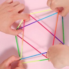 나오유 추억의 놀이 실뜨기 실 고탄성 레인보우 무지개실 장난감, 1개