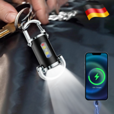 Darlisex 방수 열쇠고리 손전등 보조배터리 충전식손전등, 블랙, 1개