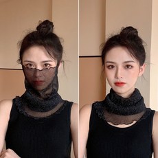 시스루 목토시 쿨 스카프 여름 쿨목토시 넥워머 자외선차단 얼굴 가리개, 검정 2개