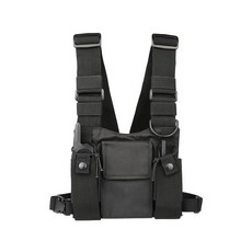 BANDARICOMM 체스트 리그 백 멀티 포켓 조끼 가슴 프론트 팩 핸즈프리 라디오 파우치 홀스터 러닝 운동 하이킹 캠핑용 블랙. 130464