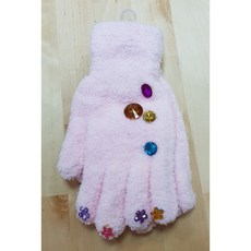 兒童用絨毛手套(粉色、小飾品) 可愛保暖 舒適絨毛 兒童手套