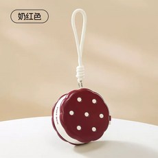 餅乾造型 雙層粉撲收納盒 附提繩 乾濕分離設計, 奶紅色, 1個