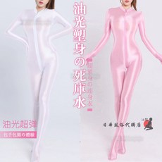 夏之星 日式油亮緊身死庫水女雙頭全身拉鍊超彈力包手包腳制服連體塑身衣 加大碼