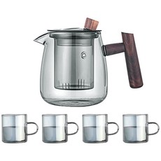 내열 유리 다도 세트 차 거름망 티팟 인퓨저 티 워머 다기 잔 찻잔 티포트 차거름 주전자 머그 컵 다구 홈카페 용품, R99674G(그레이, 1개