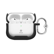 IFace 에어팟 프로 3와 호환되는 반사 케이스 폴리카보네이트 투명 귀여운 스타일 [충격 방지 낙하 테스트 카라비너 포함 무선 충전 이어폰 케이스] - 페일 블루, 블랙
