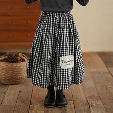 大丫 小丫【90-150cm】女童格子長裙 兒童半身裙 A字裙 童裝森系女童格子半身裙兒童貼布刺繡裙子寶寶秋裝