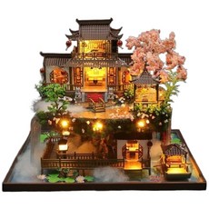 大旺小鋪 DIY小屋 袖珍屋 世外仙境 古風建築 LED燈光 療癒擺飾 親子同樂, 附防塵罩燈光工具組