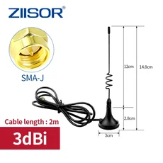 LoRa 무선 모듈 고이득 야외 강력한 마그네틱 채찍 안테나 SMA 내부 핀 433MHz, 01 Cable Length 2m