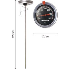 三箭牌 WG-T2L 超大字專業用溫度計 加長型 不銹鋼溫度計, 1個, WG-T2L 掛勾式油炸溫度計
