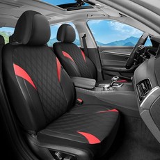 FLORICH 카시트 커버 앞 좌석 자동차용 가죽 시트 커버 방수 프로텍터 통기성 차량용 자동차 대부분의 트럭 SUV에 범용 핏 191043, 앞좌석 한 쌍, 블랙&레드
