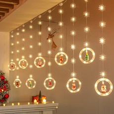 O 聖誕節裝飾燈串星星燈，店鋪櫥窗吊飾LED燈，節慶場景佈置燈飾, 1個, 聖誕圓環+雪花【USB插電遙控款】