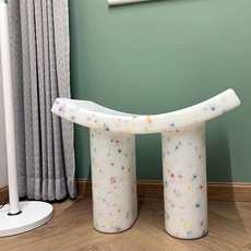 간이 의자 메이크업 낮은 화장대의자 스툴, C. 화이트 컬러 도트 안장형 의자 친환경 PE 소재