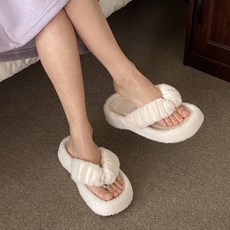 플립플랍 겨울 퍼 통굽 쪼리 털슬리퍼