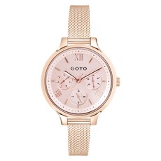 GOTO 三眼系列 禮盒組 腕錶 IP玫x粉, 1個, 短版–錶帶手圍：≤15cm