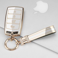 키에티 제네시스 호환 G70 G80 G90 EQ900 4버튼 키케이스 + H큐빅 키체인, 골드-화이트