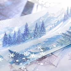 빈티지 풍경 마스킹테이프 수채화 감성 다꾸 PET 배경 마테 스티커, 06 : 겨울숲