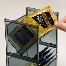 홈카페 탕비실 녹차 커피 트레이 티백 수납 보관함 정리함 티박스, 2개, 투명 블랙