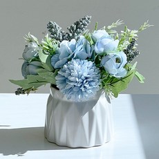 VITALO 블룸 도자기 화병세트 생화같은 조화 꽃병세트 미니 조화 세트, 블룸 블루