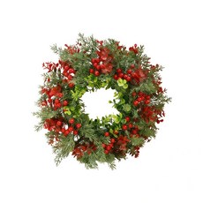 臺灣熱銷 聖誕樹聖誕花環 帶紅果仿真花 聖誕節場景布置裝飾品 節日氛圍, 綠色款（76目枝條數更密點）, 1個