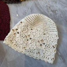 日系手工編織包頭帽子女春秋薄款鏤空毛線帽復古文藝針織帽堆堆帽, 1個, M(56-58cm)