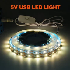 작업등led 흰색 LED 스트립 조명 USB 흰색 LED 테이프 조명 5V LED 조명 스트립 접착식 2835 터치 디밍, 02 발광 Color2, 05 3m