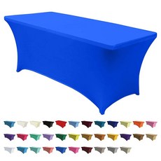 ABCCANOPY 1.8m(6피트) 블랙 스판덱스 테이블 커버 주름 방지 핏 스트레치 식탁보 재사용 직사각형 접이식 테이블 패트리 웨딩 연회 프로텍터 2팩, 로열 블루