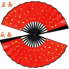 good 灑金絹布扇子摺扇, 8寸絹布 大金點 雙面紅  黑竹骨