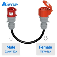 AFYEV CEE 플러그 어댑터 케이블 작업장용 전기 자동차 5 핀 400V 22KW 32A 수-5 11KW 16A 암, 01 22KW to 11kw Adapter, 01 빠른
