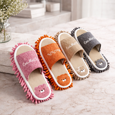 린넨 청소슬리퍼 곰돌이 실내화 거실화 청소용 바닥 걸레, 핑크, 1개