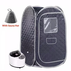 휴대용 스팀 사우나 전신 개인 홈 스파 접이식 텐트(3L 및 1000W 증기 발생기 포함), 06 Black Grey Set