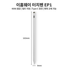 이홈웨이 EHOMEWEI 포터블모니터 휴대용모니터 스타일러스 터치펜 4096필압 펜촉 교체 가능, 1개, 화이트