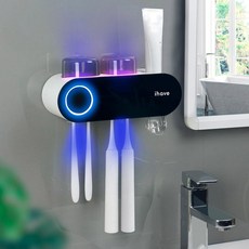 욕실용 칫솔 홀더 UV 제 스마트 욕실 액세서리 디스펜서 장식이 장착된 전동 2컵이, Uv Black 2 Cups, 1개