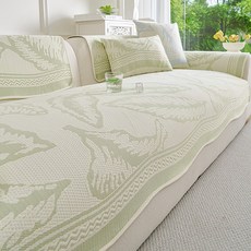 2026新款簡約風冰絲沙發墊夏用涼感親膚沙發蓋布巾不規則防滑坐墊冰絲霜葉異形-綠色110*240cm, 1件, 冰絲霜葉異形-綠色