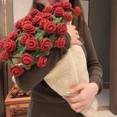 수제 장미 꽃다발 담요 원사 크로 뜨개질 재료 키트 양모 후크 꽃 바늘 선물, C. 11cm