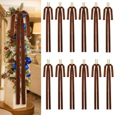 크리스마스 트리용 베이지 대형 벨벳 리본 12개 59.9 x 39.8cm(23.6 x 15.8인치) 소박한 벨벳 계단 화환 리본 빈티지 크리스마스 트리 토퍼 크리스마스 화환, 8, 다크 브라운