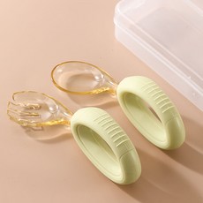 學習湯匙寶寶餐具套裝，嬰幼兒輔食訓練叉勺，食品級矽膠安全餐具，1歲寶寶自主進食學習餐具, 淺荷綠叉勺-送收納盒, 1個