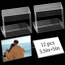 SBYURE 12피스 8.9 x 12.7cm(3.5 x 5인치) 아크릴 사진 프레임 슬랜트 백 사인 홀더 투명 디스플레이 홀더 L 모양 디스플레이 스탠드 플레이스 카드 이름