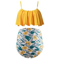 임산부 수영복 플러스사이즈 만삭 하이웨이스트 실내 탱키니 비키니 세트 러플 상의 반바지 임신 여성 여름