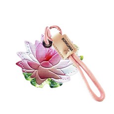 BORKUANA 에어태그와 호환되는 가죽 키체인 홀더 케이스 키링과 랜야드가 있는 귀여운 보호 커버 지갑 열쇠 가방 반려동물용 긁힘 방지 파인더 GPS 트래커 케이스(블, 연꽃