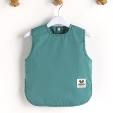 방수 순면 앞치마 식사용 팔토시 유아용 놀이 세트, 1개, 소형 로고 그린 민소매, 대형 3-4세 신장95-105cm