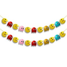 테니스 화환 장식 - 스포츠 테마 생일 파티 용품 성인용 그린 & 옐로우 공 배너 생일 축하 및 팀 모임을 위한 195092, Pacmn Ghost Garland Decoration