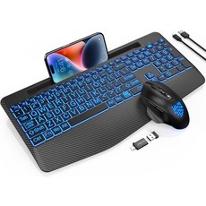 SABLUTE KM22 Ultra 무선 인체공학 키보드 마우스 세트 백라이트 충전식 저소음 콤보 PC 맥 노트북용, Black Large Print