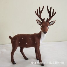 仿真動物梅花鹿麋鹿長頸鹿模型，皮毛動物擺件，影視裝飾道具，台灣出貨, 27.5cm褐色