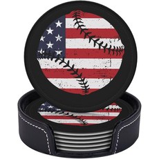 노킴 6개 야구 빈티지 아메리칸 플래그2267359241 음료용 가죽 컵받침 홀더 원형 머그 매트 테이블 책상 세트 거실 주방 커피 장식용, One Size