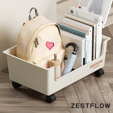 제스트플로우 바퀴 달린 책상 밑 수납장 이동식 북카트, 크리미 화이트