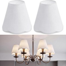 Glooglitter 2 Pcs Small Clip-on Chandelier Rattan Lamps Set Shade Scalloped Lampshade 3"top x 6"bo, 화이트