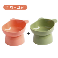 에스홈 목편한 경사형 반려동물 식기, 1세트, 피치+그린